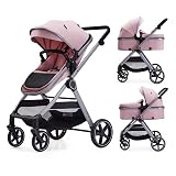 Lortsybab 2 in 1 Baby Stroller, Newborn Infant Toddler Convertible Pram Stroller for 0-36 Months Old Babies (Pink)
