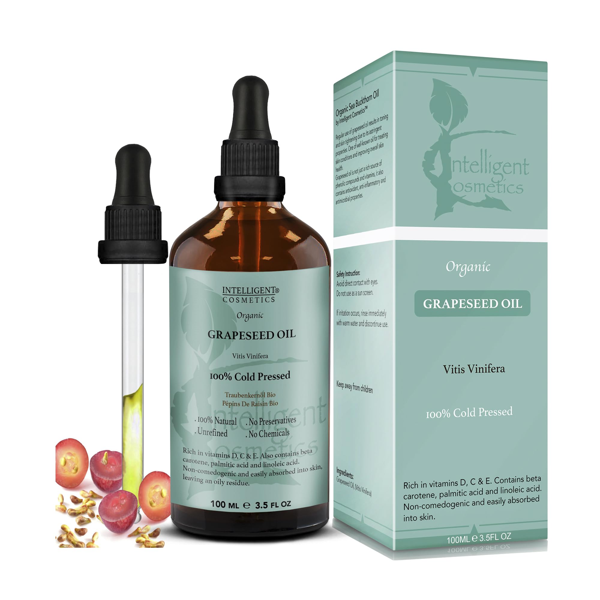 GRAPESEED OIL 100ML, 100% Cold Pressed Unrefined, Organic, Pure & Natural. Skin Care Facial Oil, Anti Ageing, Tightens & Shrinks Large Pores, Acne Treatment, Balances Oily Skin NEW