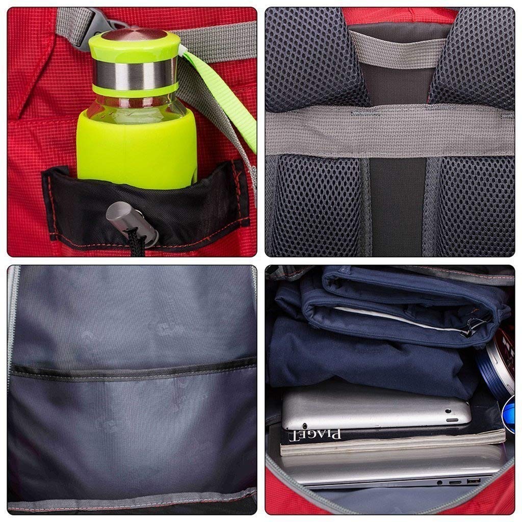 50L Mochila Senderismo GENOLD Bolsa Multifunción Impermeable Deportes Al Aire Libre Bolsa de Viaje de Día para Acampar Trekking Pesca de Viaje Ciclismo Esquí de Ocio-Roja