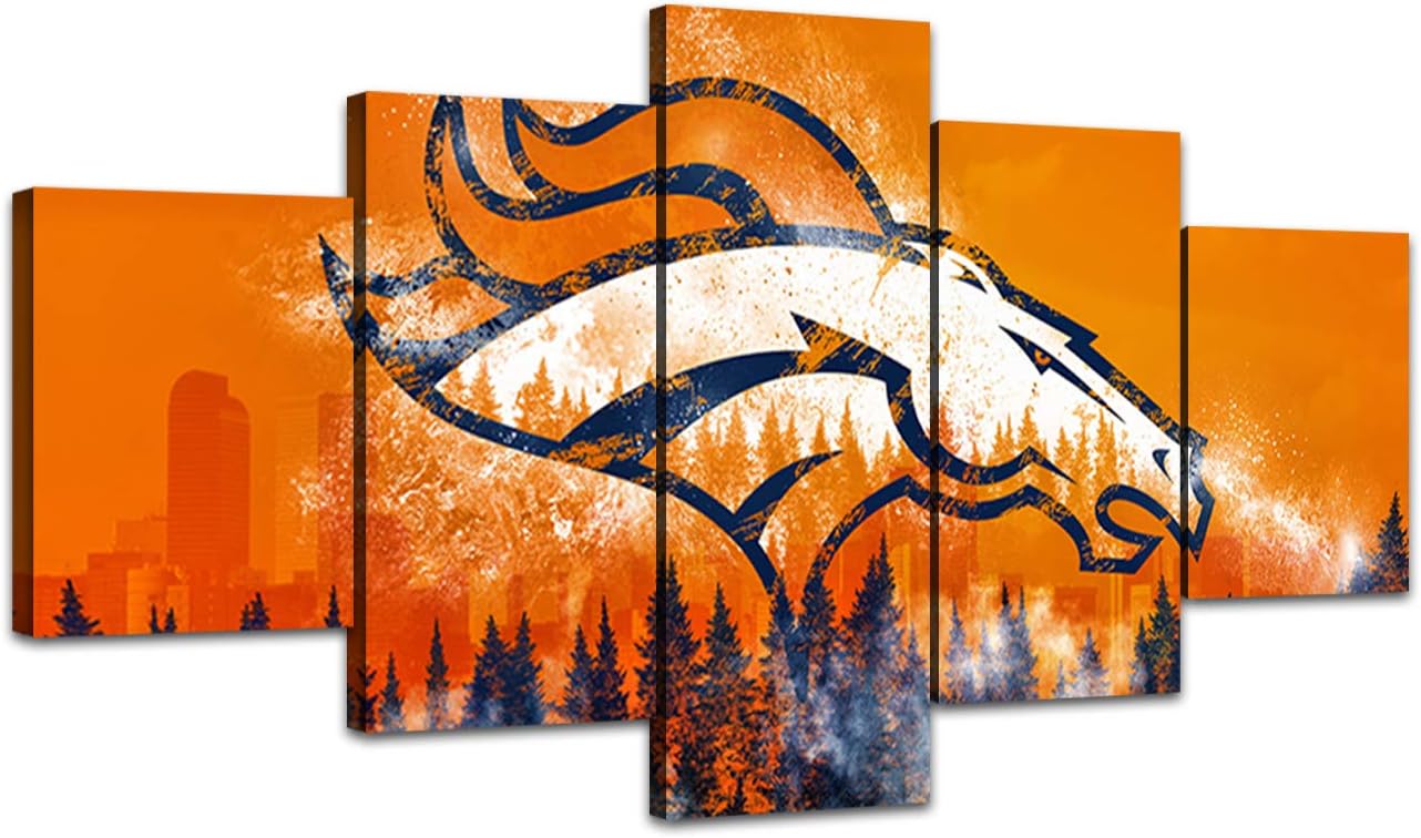 MIAUEN Sports Pictures for Living Room Denver Broncos Wall Decor Canvas Art Posters Paintings Bedroom Home Decorations Framed Artwork Ready to Hang(60''Wx32''H)