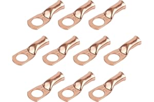 RIOCAN 10pcs 6 AWG-3/8”(M10) Ring Terminals 6 Gauge Copper Wire Lugs Battery Cable Ends Heavy Duty Battery Cable Terminal Connectors
