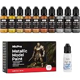 Nicpro 10 Colors Metallic Model Paint Set, 20ml Ready to Use | Modeling Acrylic Paints, Brush &amp; Airbrush Compatible, Miniature Paint for Beginner &amp; Pro on Model, Scale Figure, with Thinner