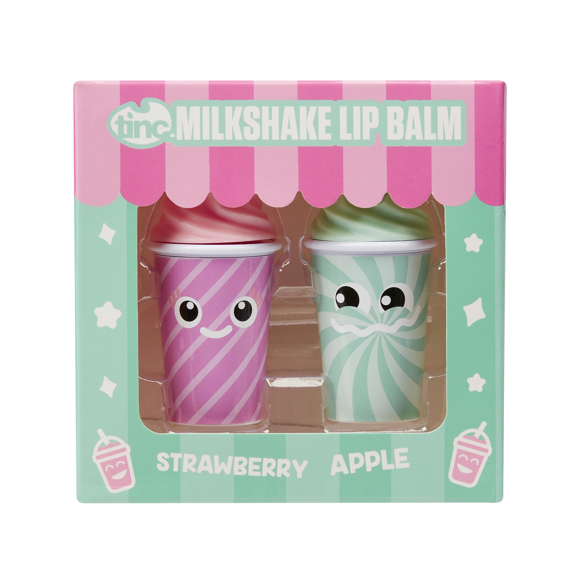 Tinc Milkshake Lip Balms for Kids Flavoured Fruity Scents, Strawberry, Apple, Keeps Lips Moist, Party Bag Treat, Two Flavours