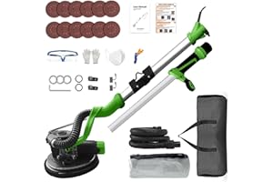 POPBULL 1050W Electric Drywall Sander with Vacuum, 7 Speeds (800–2100RPM), Foldable & Extendable Handle, 12 Sanding Discs, fo