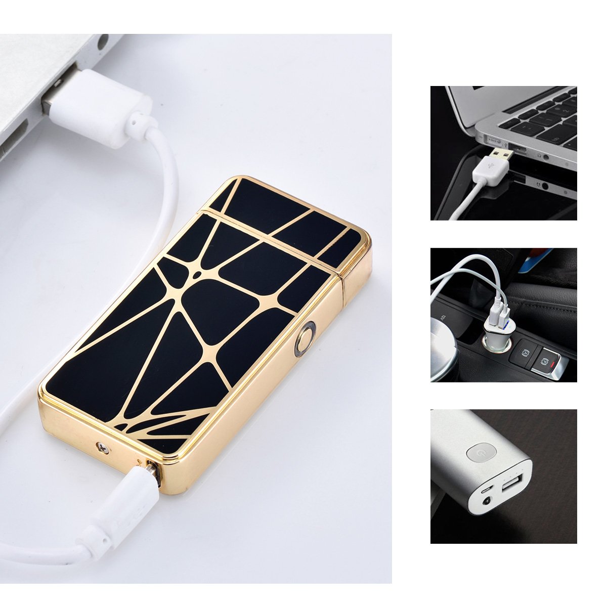 Accendino Arc elettrico antivento, ricaricabile con USB, senza fiamma, accendino per sigarette ricaricabile, ottimo regalo, senza gas, High-Gold