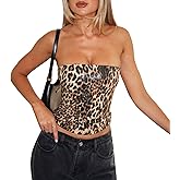 Women’ Sexy Sequins Leopard Cheetah Tube Top Y2K Stapless Bandeau Crop Top for Rave Party Clubwear