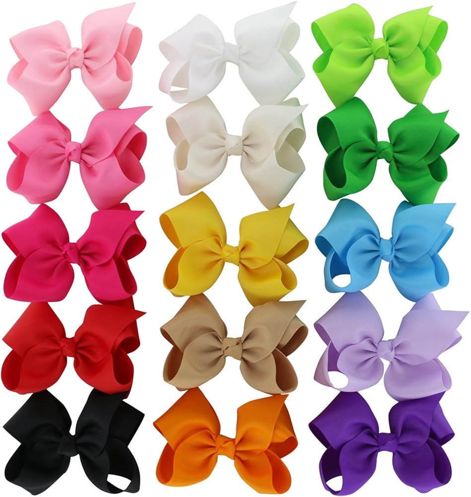 Chiffon 5in Large Hair Bows Clips Grosgrain Bows Ties Set