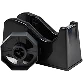 Desktop Tape Dispenser Adhesive Roll Holder (Fits 1" &amp; 3" Core) with Weighted Nonskid Base (1P-Black)
