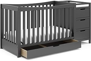 Graco Remi 4-in-1 Convertible Crib (Gray) - JPMA Certified, 4-in-1 Convertible Crib with Storage Drawer, Attached Changing Ta