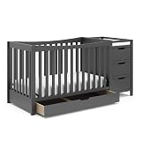 Graco Remi 4-in-1 Convertible Crib & Changer with Drawer (Gray) – GREENGUARD Gold Certified, Crib and Changing -Table Combo, Includes Changing Pad, Converts to Toddler Bed, Daybed and Full-Size Bed