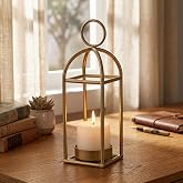 12.3" Outdoor Decorative Lanterns, Metal Candle Lanterns | Farmhouse Lantern Decor, Antique Gold Iron Lantern Candle Holders for Fireplace Mantel, Table Centerpiece,Home Decor