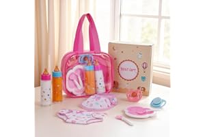 BABESIDE Baby Doll Accessories, 10 Pcs Disappearing Doll Feeding Set for Toy Stroller, Baby Care Pretend Play Kit with Magic 