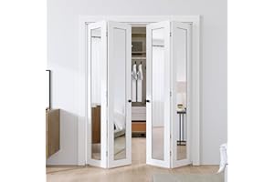SMARTSTANDARD Bifold Doors, Mirror Closet Doors for 60''（15" x4） x 80" with Sliding Hardware Kit Set, Interior Bi Fold Door for Closet, Easy Install, MDF, White