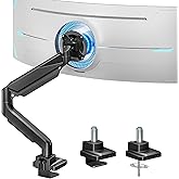 ARES WING Ultrawide Monitor Arm, Heavy Duty Single Monitor Mount for 13"-49" Curved Screens, Adjustable Stand for Desk with C-clamp & Grommet Base up to 40 LBS, Black
