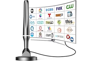 QGCLEARSO 2025 Antenna for Smart TV Without Cable, TV Antenna Indoor Long Range with Strong Magnetic Base for Easy Installation, Support 4K 1080p VHF/UHF/DAB Radio and All TVs
