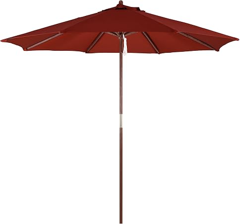 Amazon Com California Umbrella 9 Feet Polyester Pulley Lift System Wood Market Umbrella Brick Red Patio Umbrellas Garden Outdoor