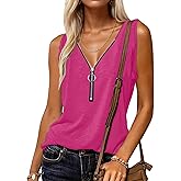 Halife Womens Half Zip V Neck Tank Tops Summer Sleeveless Shirts Casual Loose Top Blouses T Shirts
