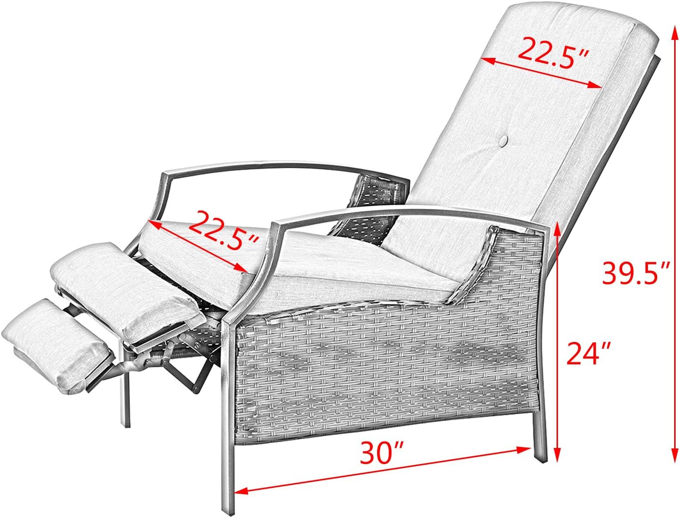 AbocoFur Patio Wicker Adjustable Recliner Chair, Outdoor Relaxing Lounge Chair with Thick Removable Cushion, Steel Frame Rattan Sofa for Garden, Backyard, Porch, Water Resistant, Red: Kitchen & Dining