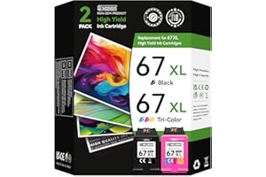 67XL Ink Cartridges Compatible for HP 67 Ink Cartridges Black/Color Combo Pack for Encre 67 Ink fit for DeskJet 2855e 2800e 4