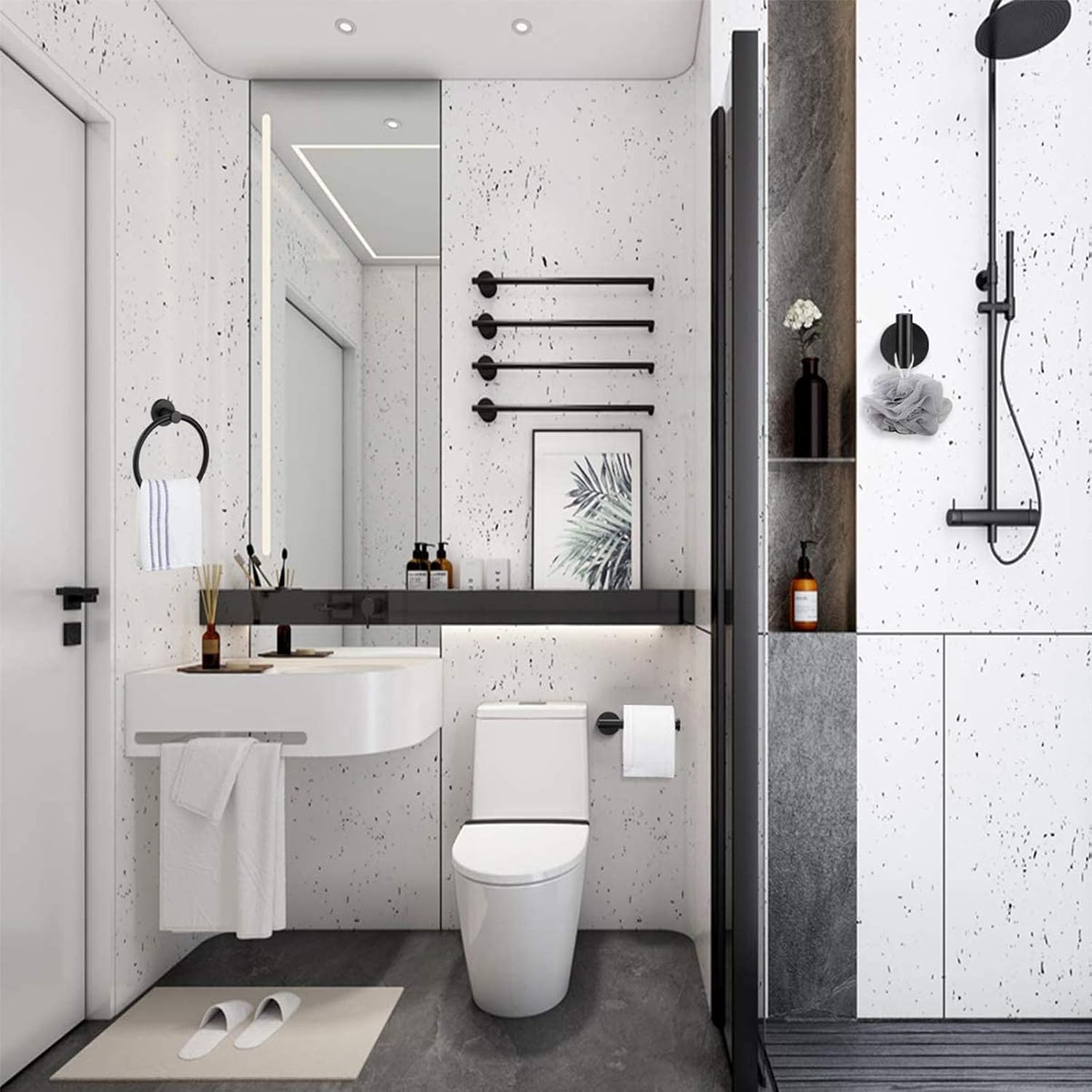 Tower Ring and Toilet Paper Holder Stainless Steel Bathroom Hardware Set 2 Piece Matte Black Bathroom Hand Towel Holder Towel Hanger Wall Mounted: Home & Kitchen