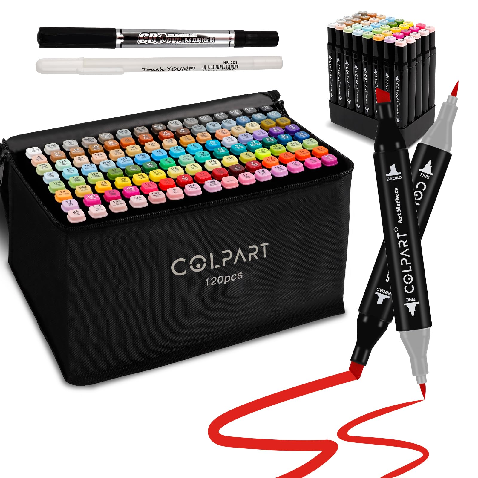 Photo 1 of colpart 120 Colors Alcohol Markers Brush Tip Dual Tip Art Markers for Kids Marker Pens with Pen Holder and Case for Adult Coloring Painting Perfect for Painting,Sketching and Drawing Christmas Gift