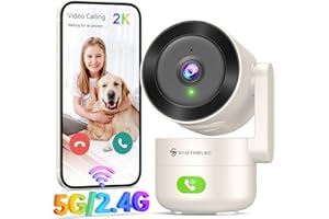 SYMYNELEC 5G&2.4G WiFi Indoor Security Camera, 2K Pan/Tilt 360° Pet Camera with Auto Tracking, AI Motion Sound Detection, Nig