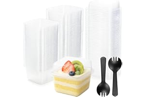 100pcs Tiramisu Container 8oz Clear Plastic Parfait Cups with Lids and Sporks, Square Dessert Cups, Snack Containers for Frui