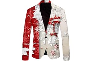 Christmas Suit Jacket for Men Ugly Xmas Funny Print Blazer Reindeer Snowflake Tuxedo Cardigans Open Front Jacket