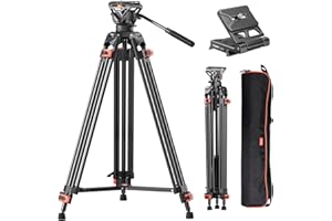COMAN Heavy Duty Tripod Professional Video Tripod Aluminium 72inch with 360 Degree Fluid Head for Canon Nikon DSLR Camcorder Cameras Spotting Scopes