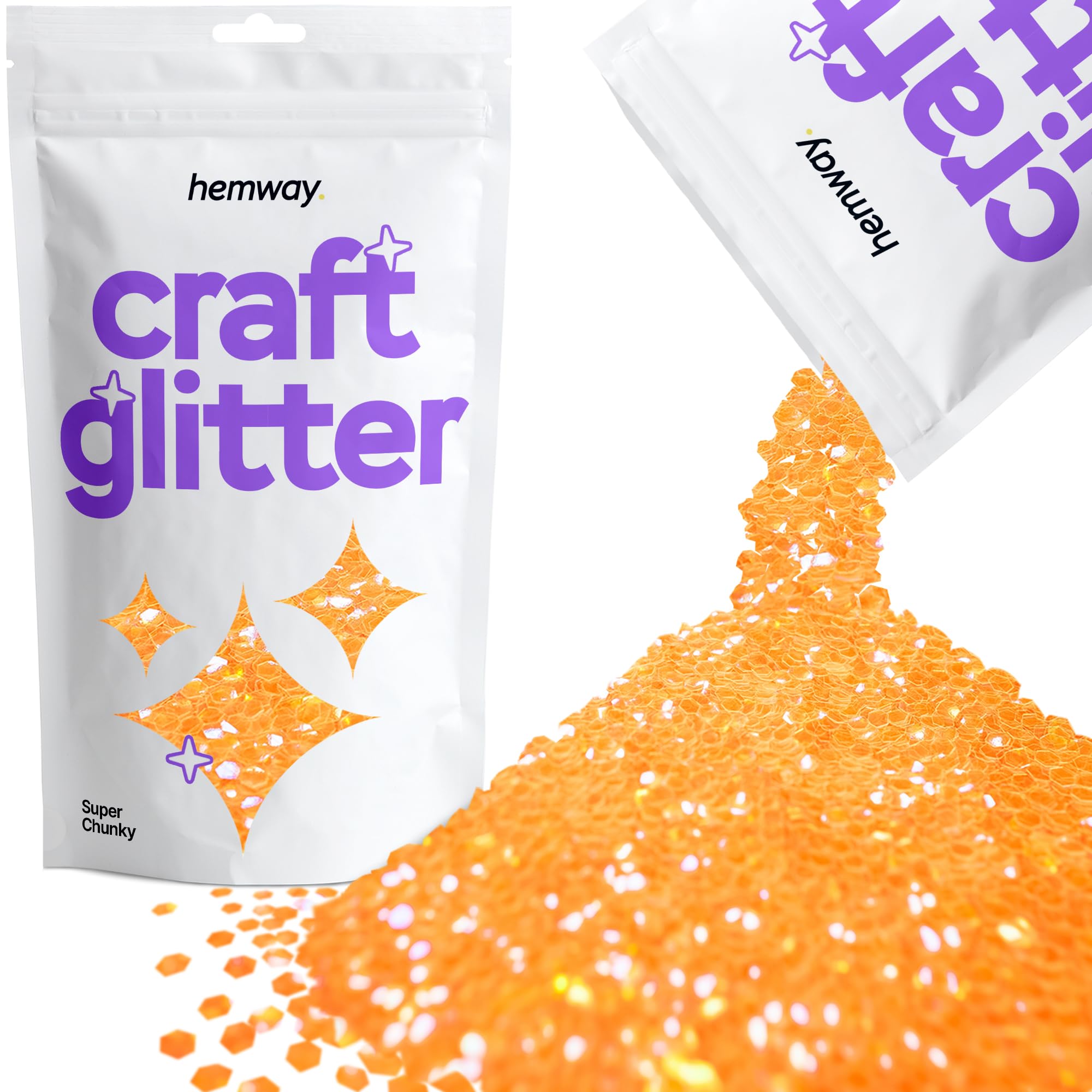 Hemway Craft Glitter Fluorescent UV Neon Orange 100g Super Chunky Glitter for Crafts, Resin, Cosmetic, Nail, Face, Body, Festival, Tumblers, Art, Candle, Crafting