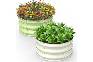 Pattiumo 2pcs 2x2x1 FT Galvanized Raised Garden Bed Kit, Round Raised Garden Beds Outdoor Raised Beds for Gardening, Planter Boxs for Vegetables Flower Herb(Pearl White & Sage Green)