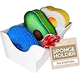 Storage Theory Sponge Organizer - Under Sink Sponge Holder with Peel and Stick Installation - Kitchen Sink Organizer by Storage Theory (1pk - White)