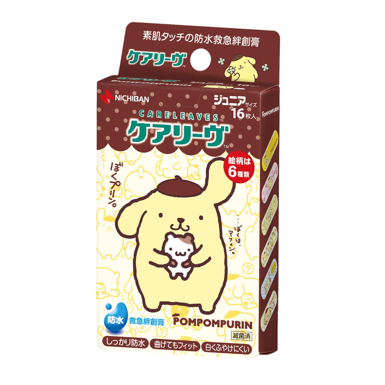 ニチバン 救急絆創膏 ケアリーヴ キャラクター ポムポムプリン ジュニアサイズ 21mm×58mm CLB16PM 防水 子供用 小さい商品画像
