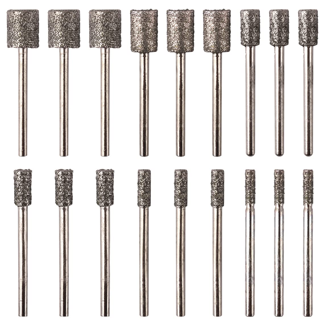 ATOPLEE 18 Pieces Diamond Rotary Grinding Bits - 3mm Shank Cylinder Head Diamond Mounted Burr for Most Rotary Tool (46#-18pcs)