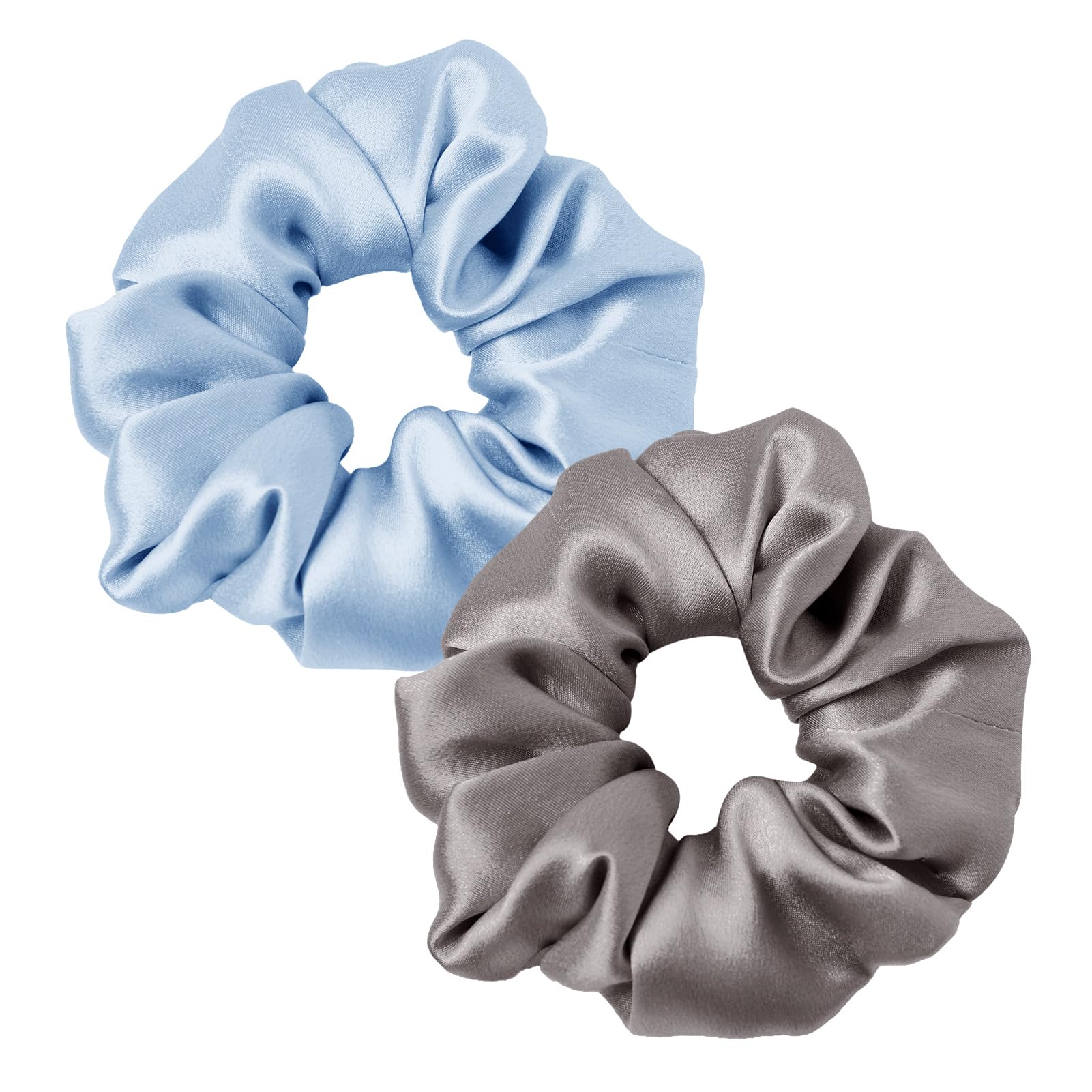 LILYSILK Women's 100% Silk Hair Scrunchies Ladies Elastic Hair Tie Bobbles Ponytail Holders for All Hair Type and Conditions and Preventing Hair Frizz Breakage Loss,Sky Blue+Grey — image 1