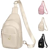 Freesya Valentines Day Gifts for Women Teen Girls, Initial Crossbody Sling Bag, Travel Purse for Women, Sister Gifts, Beige, J
