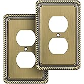 Henne Bery Rope Edge Decorative Wall Plate Switch Plate Outlet Cover (Single Duplex, 2 Pack, Antique Brass)