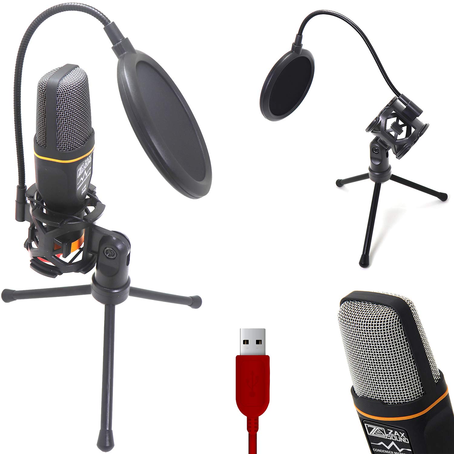 USB Microphone with Suspension Tripod Stand and Double Layer Pop Filter for PC/Laptop Windows or Mac YouTube Twitch Video Recording and Streaming Audio