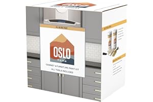 Oslo Home All-In-One 7 Piece Paint Makeover Kit, (Light Grey) Mist Gray, 64oz, ‎Satin, for Cabinets and Furniture