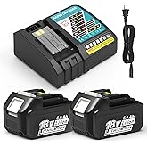 CHAUNVEN 2 Packs 5.0Ah 18V Battery and Charger Replacement for Makita 18V Battery Li-ion BL1850B BL1830B BL1840B BL1860B BL1815B, Compatible with Makita Charger and Power Tools