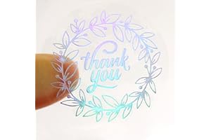 Holographic Clear Thank You Stickers Roll for Small Business 6 Different Designs Round Silver Foil Wedding Sticker 500 PCS Gl