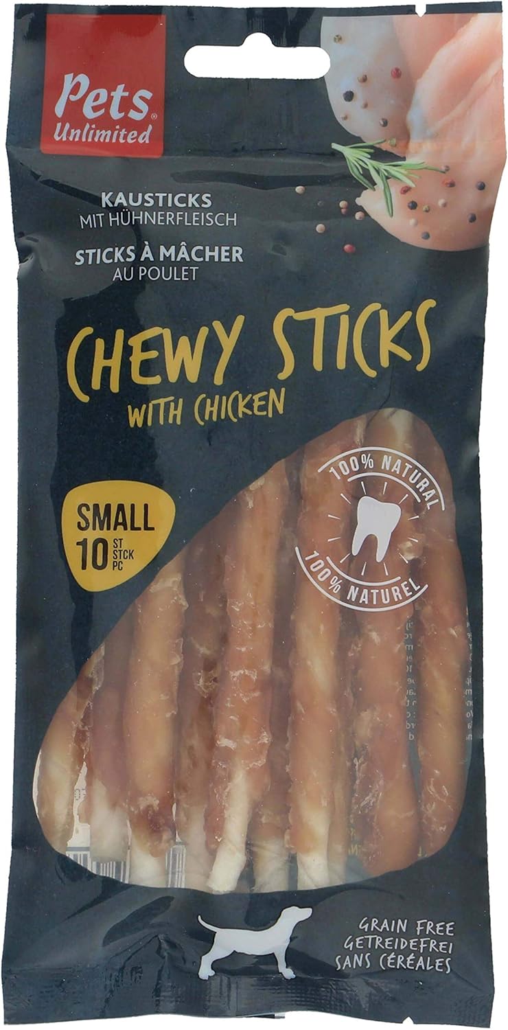 Rosewood Small Chewy Sticks for Dogs - Made with Chicken, Grain Free Chews, High Protein Dog Treats, By Pets Unlimited (10pc, 100g)