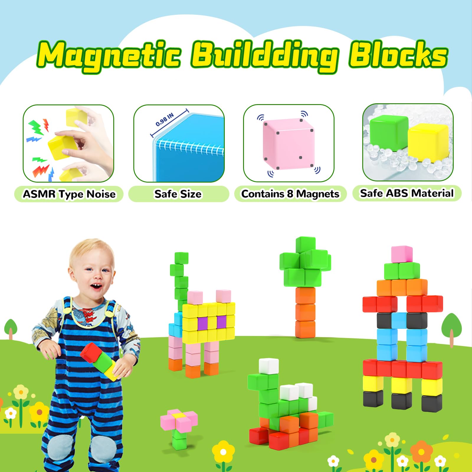 Hiwawind Magnetic Blocks, Toddler Toys for 3 4 5 Year Old Boys Girls, Stem Preschool Learning Sensory Toys and Gifts for Kids, Magnet Toys Building Blocks Cubes for Toddlers 3-5 （Pack of 2