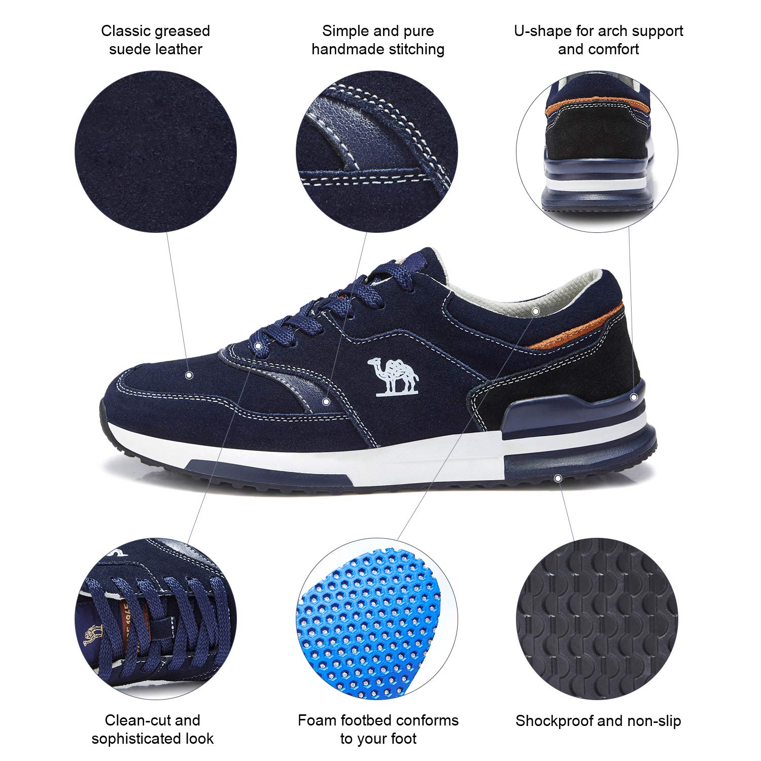 CAMEL CROWN Damen Herren Mode Trainers Rutschfeste Gym Multisport Turnschuhe Freizeitschuhe Sportschuhe Dunkelblau EU 39