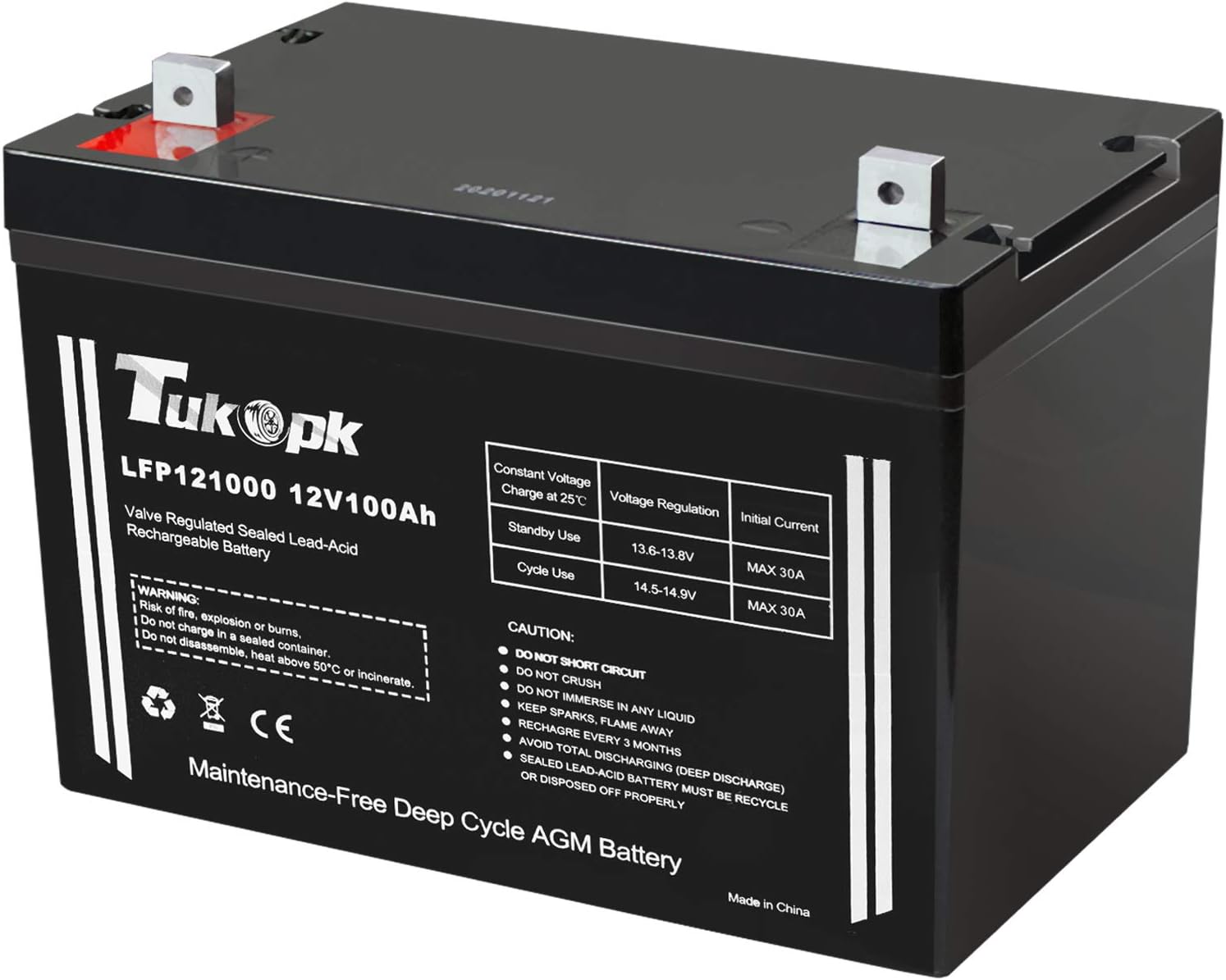 12V 100Ah Deep Cycle Battery, SLA AGM Battery by for Solar System RV Camping Trolling Motor Wheelchair, in Series 48V 36V 24V - Tukopk