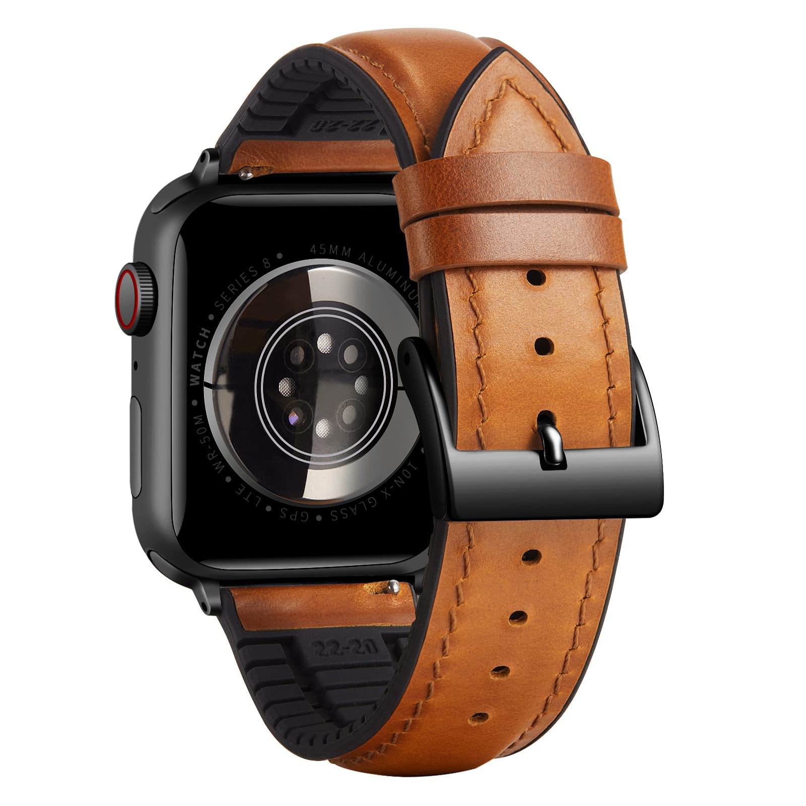 BINLUN Compatible with Apple Watch Strap 38mm 40mm 41mm 42mm Oil Wax Leather and Breathable Silicone Hybrid Replacement Band Compatible with iWatch Straps Ultra SE SE2 Series 11/10/9/8/7/6/5/4/3/2/1