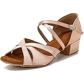 Low Heel Ballroom Dance Shoes Salsa Latin Dancing Shoes for Social Dancer Practice Dancer 1.5 Inch(BA02 Nude Size 8.5)