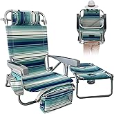 WKFAMOUT Backpack Beach Chair Aluminum with Folding Camping Table 5-Position Lay Flat Lounge Chair Outdoor for Adults with Insulated Cooler Bag and Cup Holder
