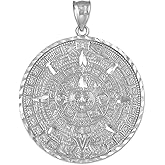 .925 Sterling Silver Round Aztec Mayan Calendar Charm Pendant - Choice of Pendant Size