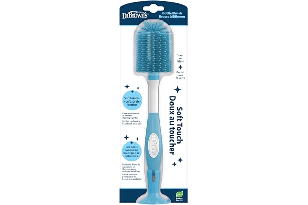 Dr. Brown's Soft Touch No Scratch Baby Bottle Cleaning Brush Nipple Cleaner with Stand and Storage Clip, BPA Free, Blue 1-Pac